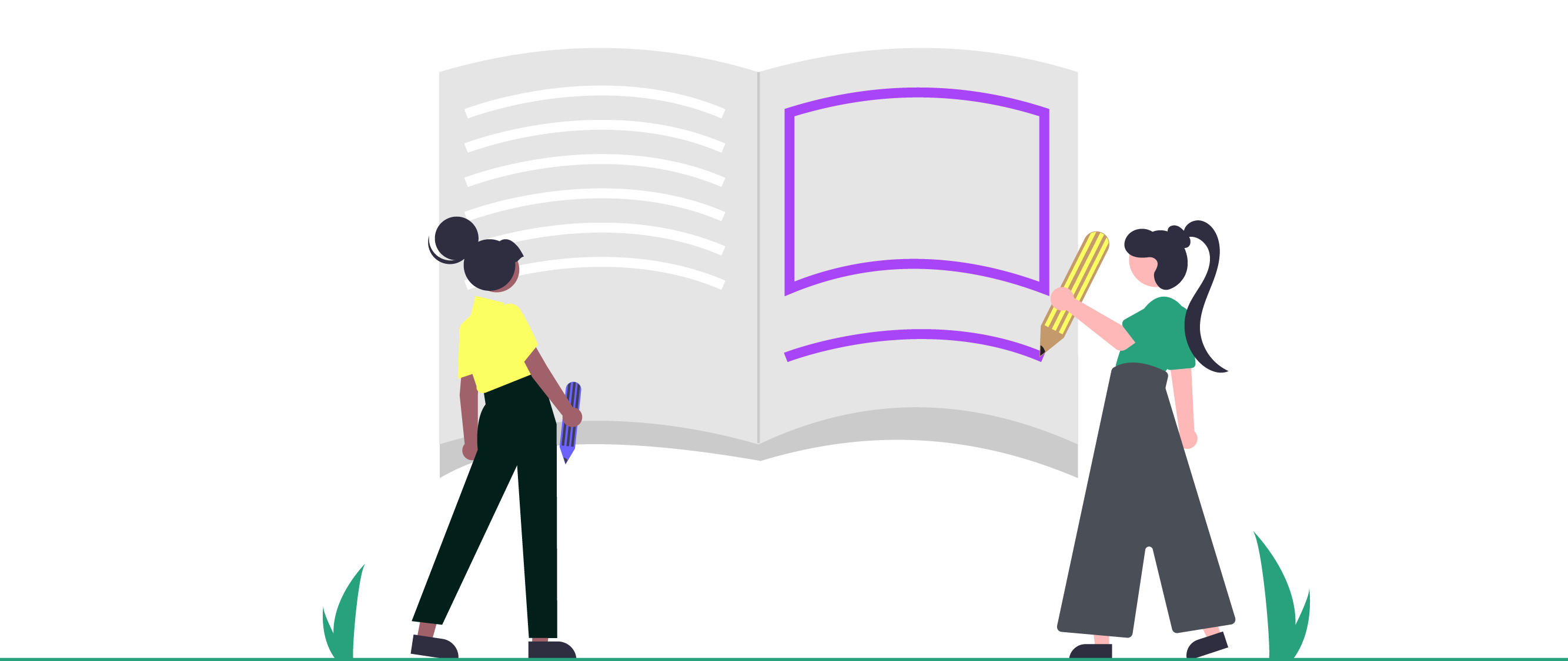 illustration of two women writing in book