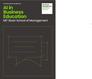 Text message bubbles on a black background with the text "AI in Business Education: MIT Sloan School of Management"