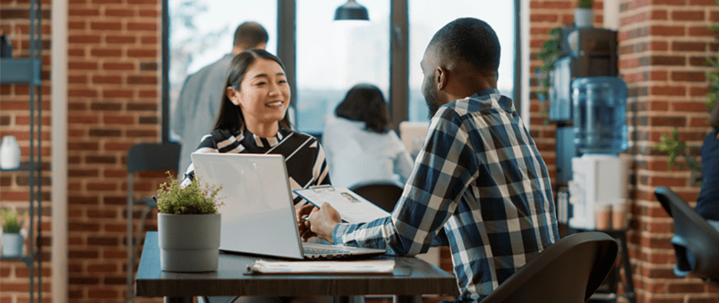 man and woman during job interview