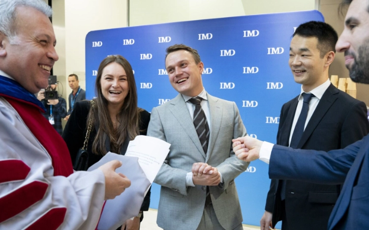 Jasper Schakel pictured centre with fellow IMD MBA graduates has gone on to cofound a water treatment company