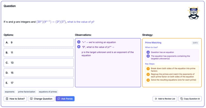 Test questions and strategy example