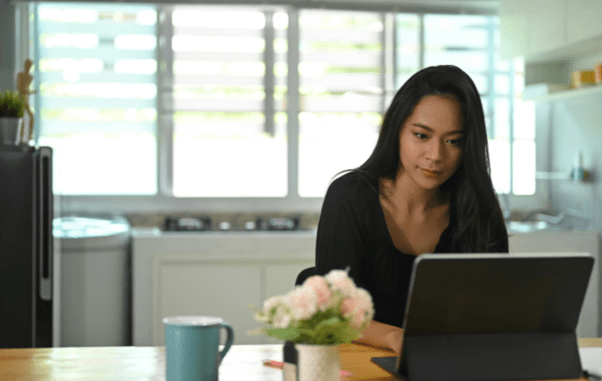 Woman studying at home